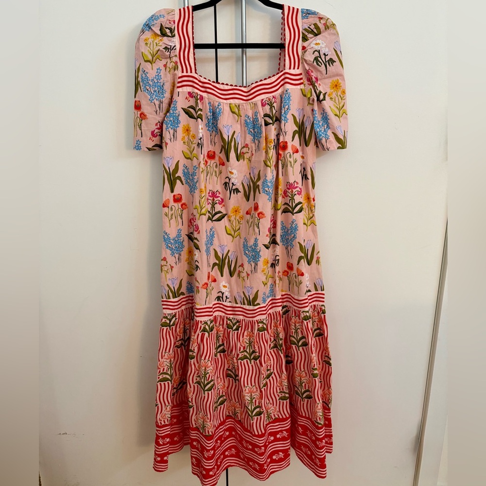 Printfresh Pink Floral Midi Dress with Red Trim